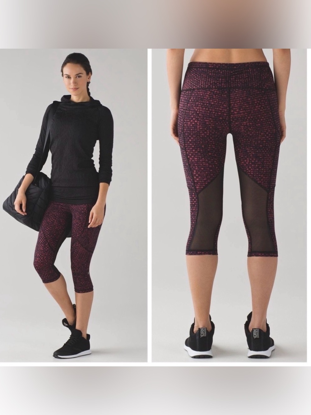 Lululemon Outrun 17" Crop Shatter Weave red black leggings size 6